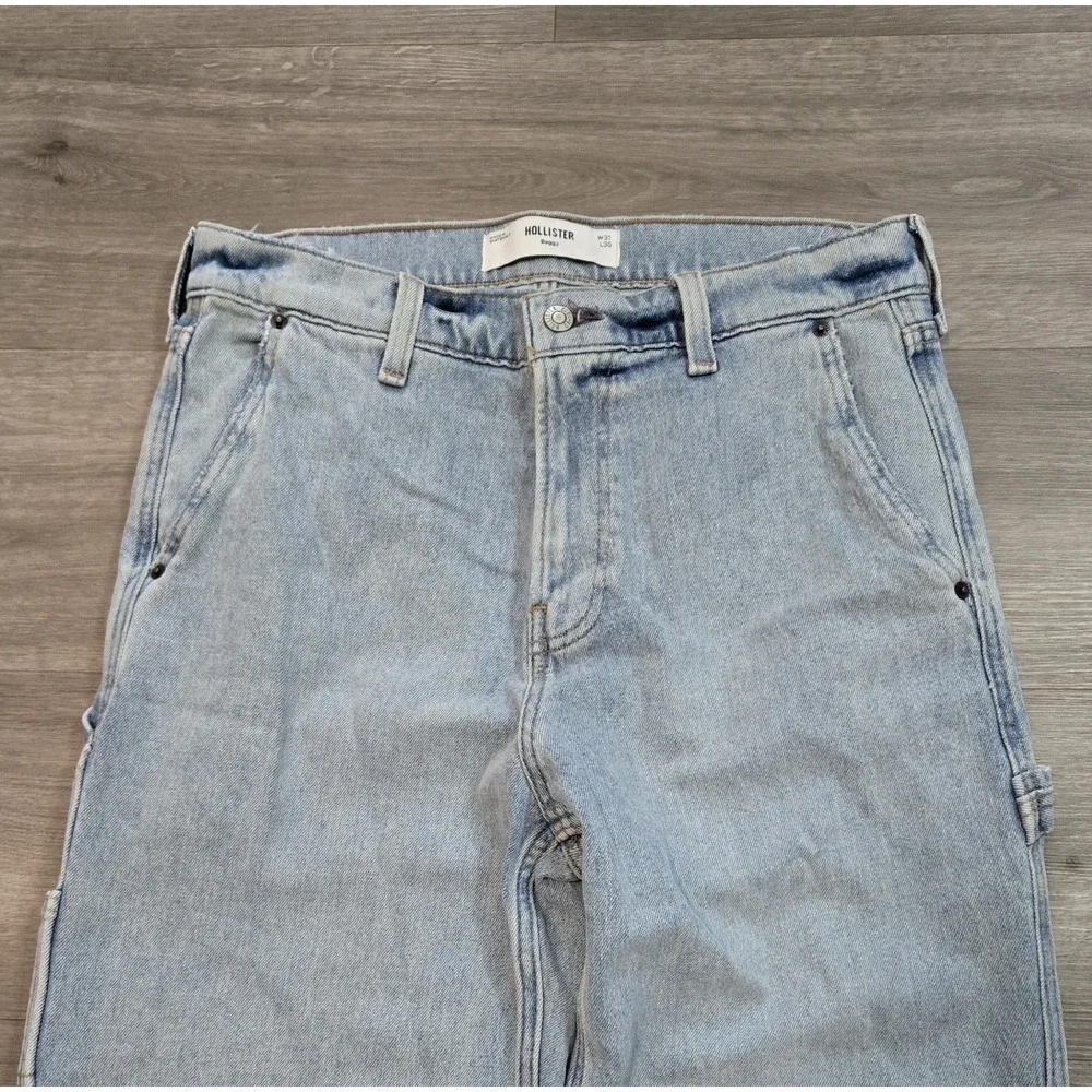 Hollister Baggy Carpenter Jeans 31 x 30 Light Wash Blue Relaxed Straight Denim